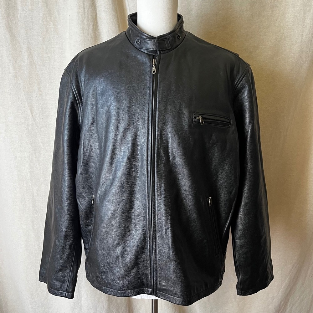 St John's Bay Black Genuine Leather Moto Jacket NWT Men's 2XL